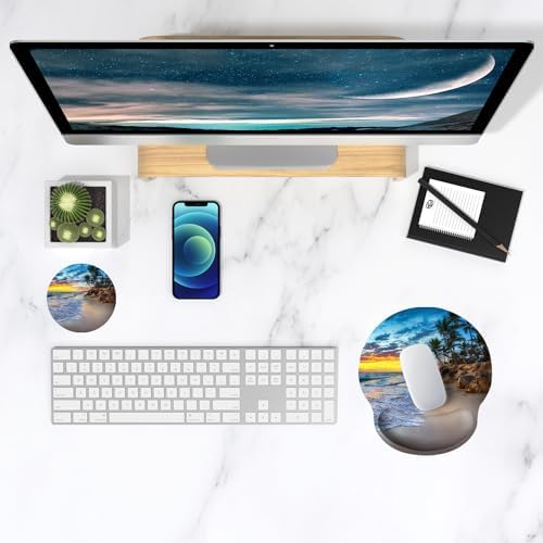 ITNRSIIET Ergonomic Mouse Pad with Wrist Support Wrist Rest Smooth Surface Non-Slip Rubber Base Comfortable Office Supplies Pain Relief, 9.8 x 9.1 inches, Beach