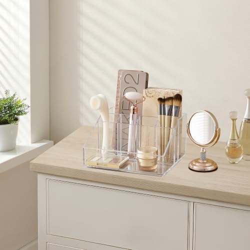 STORi Stackable Desk Organizer, Clear Pen Pencil Makeup Brush Holder for Desktops and Vanities, 6 Compartment Caddy (Made in USA)