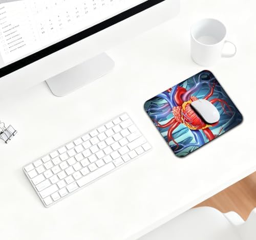 9.5x7.9 Inch Office/Gaming Mouse Pad, Illustration of The Human Heart and Its Associated Vascular System Science Design Cute Anti-Slip Mat for Desk