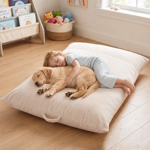 HUGHEAVEN Comfy 3-in-1 Kids Bean Bag Chair, Removable Cover Floor Chair