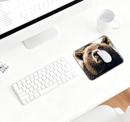 9.5x7.9 Inch Office/Gaming Mouse Pad, Intense Gaze of a Brown Bear Cute Anti-Slip Mat for Desk
