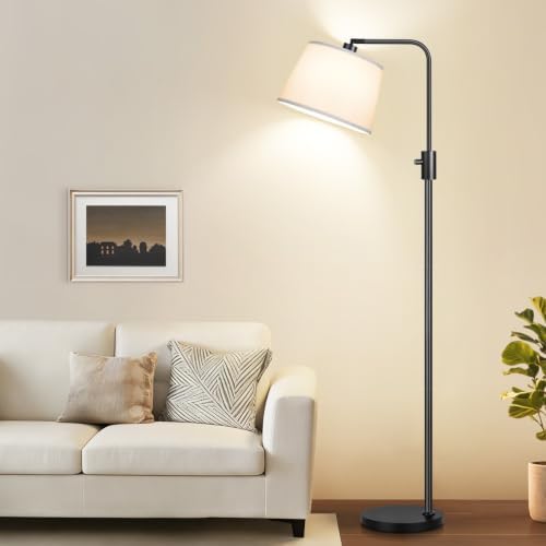 【Upgraded】 Dimmable Floor Lamp, 1000 Lumens LED Edison Bulb Included, Arc Black Floor Lamps for Living Room Modern Standing Lamp with White Shade, Tall Lamps for Living Room Bedroom Office Dining Room