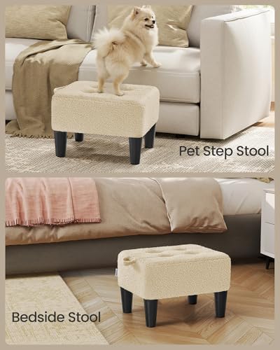 SONGMICS Foot Stool, Small Teddy Fleece Ottoman with Thick Cushion