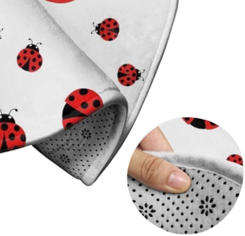 Room Sofa Yoga Soft Round Carpet, Home Decor Non Slip Kitchen Office Circle Rug, Machine Washable Modern Round Area Rug Ladybug Red Black Dots White