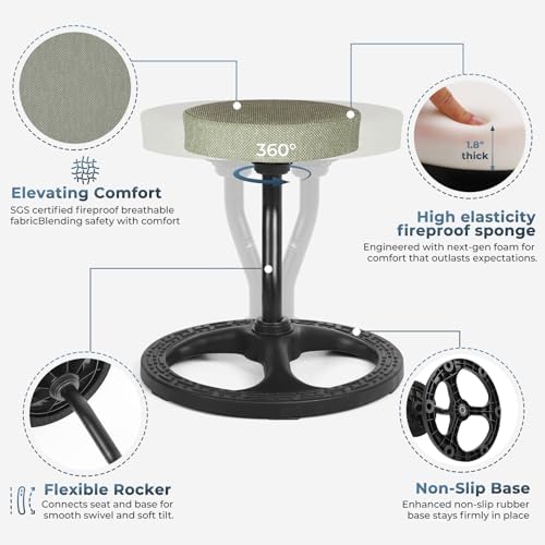 ADHD Chair for Kids, Yoga Chairs for Adults, Wobble Stool Active Flexible Seating Desk Chair with Non-Slip Base and Washable Seat Cover for Stability, Balance, Yoga, Office, School, Classroom