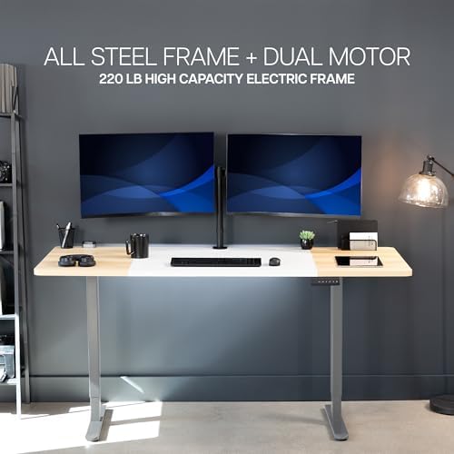 VIVO White/Light Wood 71 x 30 in Standing Desk, DESK-KIT-E2G7WC