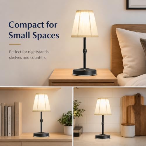 3000mah Battery Powered Lamp for Home,Small Cordless Lamps Rechargeable,3 Color Temperature 5W LED Touch Lamp Battery Operated Table Lights,Wireless Lamps for Tables,Kitchen,Living Room (Black,H11”)
