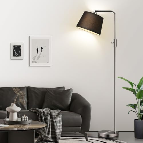 Nintiue 【Upgraded】 Dimmable Floor Lamp, 1000 Lumens LED Edison Bulb Included, Brushed Nickel Arc Floor Lamps Modern Standing Lamp with Black Shade, Tall Lamps for Living Room Bedroom