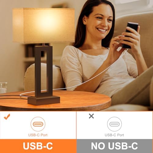 Seealle Bedroom Lamps for Night Stands - Touch Control, 3 Way Dimmable, USB C+A Charging, LED Bulbs, Easy Assembly(Yellow&Brown)