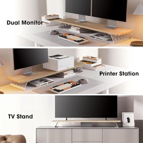 Fenge Monitor Stand Riser, Wooden & Metal Desk Shelf Organizer, Oak