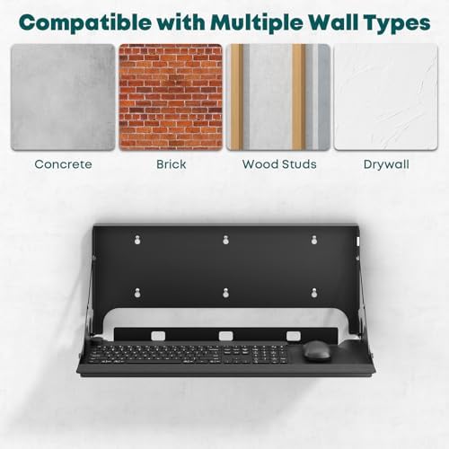 Flip Down Wall Mount Keyboard Tray, 24 Inch Keyboard Holder