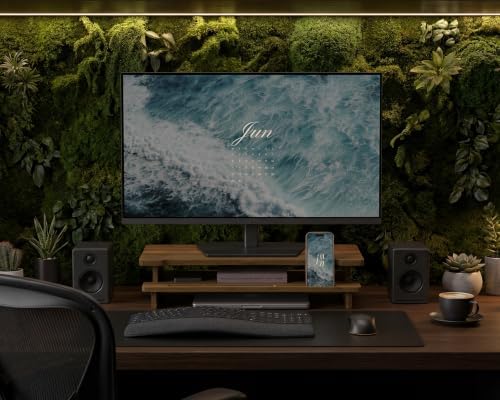 23” Monitor Stand with Phone Tablet Holder Bamboo Desk Shelf