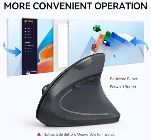 TECKNET Ergonomic Mouse, 4800 DPI Wireless Bluetooth Vertical, 3-Device
