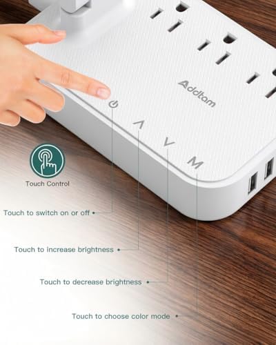 Addtam LED Desk Lamp, Power Strip with 3 Outlets 4 USB Charging Ports(2 USBC), 4 Modes 5 Level Brightness Touch Lamp, Small Desk Lamp for Home Office College Dorm Room Essentials, White