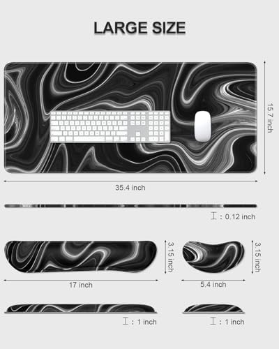 Auhoahsil Large Mouse Pad with Wrist Rests for Keyboard & Mouse, Thick Soft Ergonomic Memory Foam Wrist Supports, Big & Long Desk Mat 35.5 x 15.7 in, for Office Gaming Computer, Abstract Contour