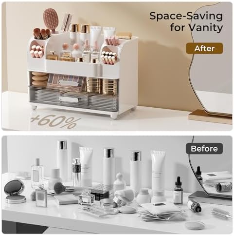 UFORU Makeup Organizer Countertop with 2 Large Drawers for Vanity Bathroom