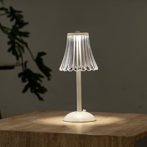 HEQET Cordless Table Lamps for Home,Table,Dining Room, Gold Rechargeable Lamps, USB Charge 12'' Tall LED Brass Portable Outdoor Indoor Table Lamp with Built-in Dimmer (Flower-White)