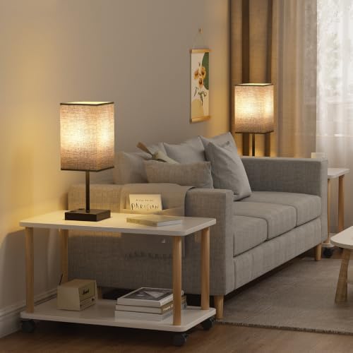 17.4" Black Bedside Table Lamp for Bedroom, Dimmable, USB C+A, 2 AC Outlets
