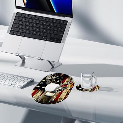 Small Mouse pad, Portable, Waterproof Non-Slip Rubber Bottom, Suitable for Wireless Mouse, Laptop Keyboard Tray for Both Men and Women, Office Travel 7.1x10.6in,Deer with American Flag