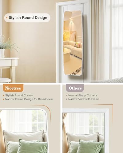 Nicetree Rounded Mirror Jewelry Cabinet, Lockable, Wall Mounted, Moon White