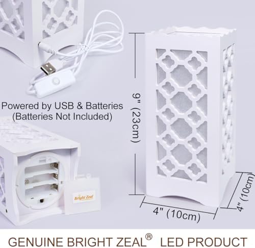 9" Tall LED Table Lamp with Flower Shaped Carving (Battery & USB Operated) - LED Desk Lamps Rechargeable with USB Charging Port - White Lamps Decorative Indoor Lights Lights