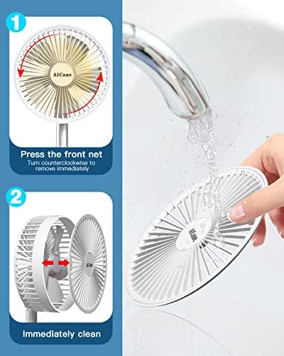 AICase Stand Fan,Folding Portable Telescopic Floor/USB Desk Fan with 7200mAh Rechargeable Battery,4 Speeds Super Quiet Adjustable Height and Head Great for Office Home Outdoor Camping-White