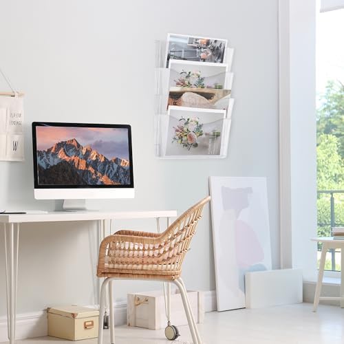 EASEPRES 4 Pack Clear Single Pocket Hanging File Organizer, Plastic Wall Mount Paper Mails Magazines Holder, Mounted Folder Bins for Office, School and Home, 13.85x3.14x6.88 inches