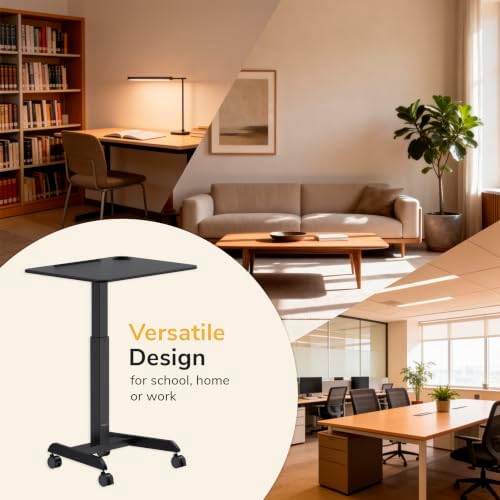 Mount-It! Laptop Cart Rolling Desk Adjustable Height with 28.5" x 22" Tabletop, Ergonomic Sit-Stand Workstation on Wheels Portable for Home Office, Dorm, Classroom, Black