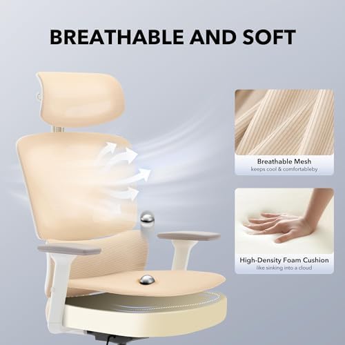 Ergonomic Office Chair with Adjustable Lumbar Support,Beige