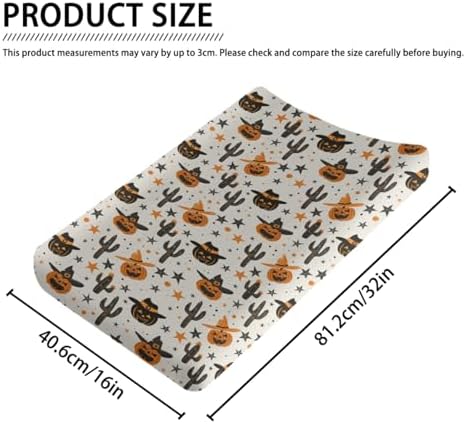 Western Halloween Pumpkins Cactus Hats Stars Baby Changing Pad Cover, Unisex Fall Winter Holiday Nursery Diaper Changing Table Pad Mat Sheet for Boys Girls-16x32