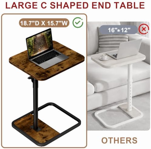 GOYLSER Large C-Shaped Tables Small Swivel End Table, Height Adjustable Side Tables Living Room, Rotating Snack Couch Wooden Tv Trays for Eating On Couch, Rustic Brown