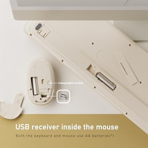 UBOTIE Wireless Keyboard and Mouse Combo, Phone Holder (Khaki)