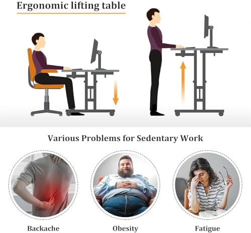 Simple Deluxe Split Top Rotating Standing Desk on Wheels – 23.6" Manual Adjustable Height Mobile Laptop Computer Table – Sit Stand Rolling Workstation with Tilt Function– Black