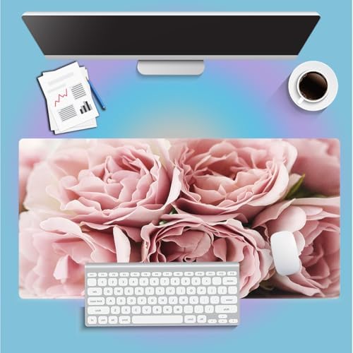 Vintage Pink Rose Flowers Large Mouse Pad, Retro Rosa Floral Art Desk Mat