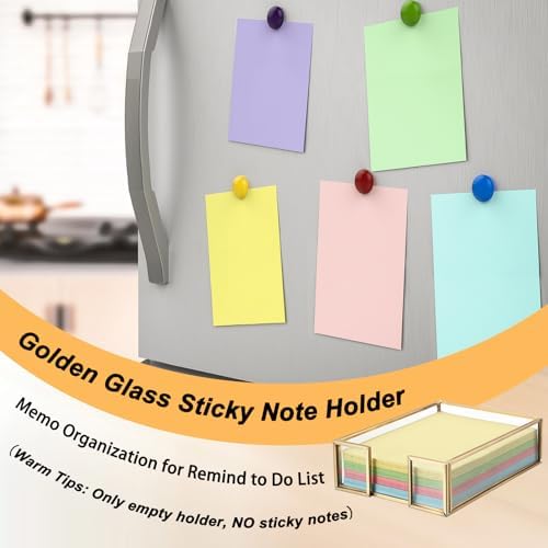 BTSKY Golden Glass Sticky Note Holder for 4x6 Inch Sticky Notes