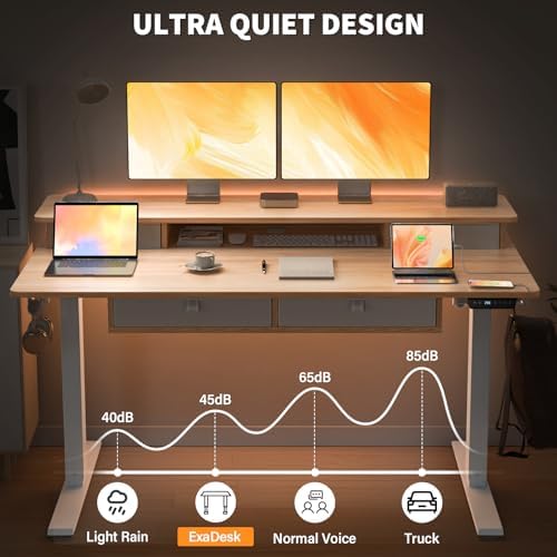 63 x 30 Inch Electric Standing Desk with 4 Drawers, Natural