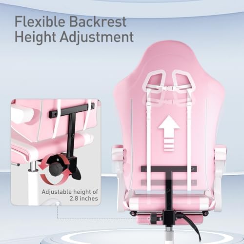MoNiBloom Gaming Chair, Footrest & Lumbar Support, Height Adjust, Pink