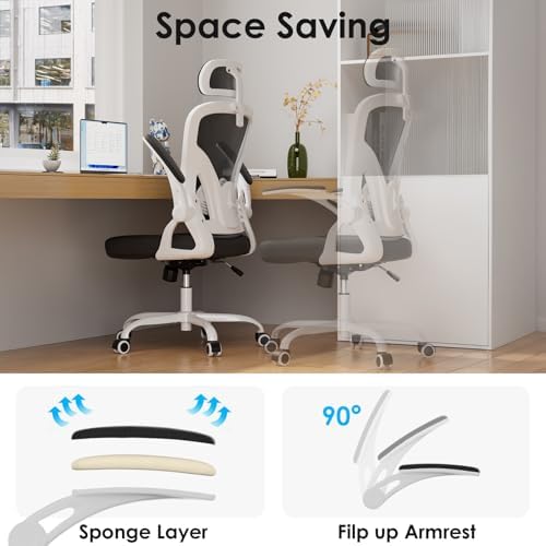 Farini Ergonomic Office Chairs Set of 2, Home Office Desk Chair with Headrest, High Back Swivel Computer Chair with Armrests and Adjustable Lumbar Support for Home Office, White & Black