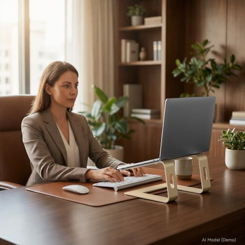 SOUNDANCE Laptop Stand, Aluminum Ergonomic Desk Riser, 10-15.6", Gold