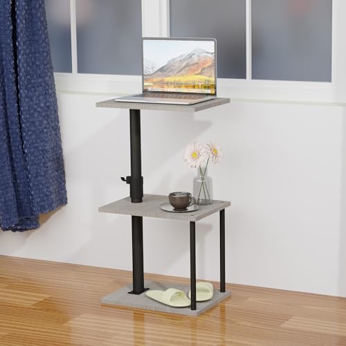 Faesun Swivel Side Table for Couch Arm, Height Adjustable C Table for Recliner or Bed, Tv Trays with Storage Shelf for Small Spaces- Small Nightstand Table for Living Room, Bedroom