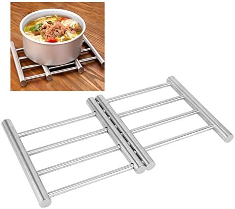 Retractable Trivet Coaster, Expandable Non-Slip Insulation Hot Pot Mat 8x9 inch Stainless Steel Kitchen Table Protector for Dining Countertop Indoor Outdoor Use