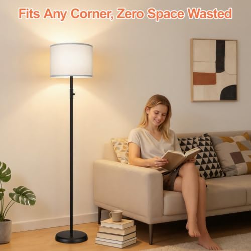 Floor Lamp Simple Design with Shade, Small Tall Lamps for Living Room Bedroom Office Dining Room Kitchen, Black Pole Lamp-Gray