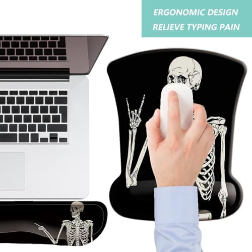 Keyboard Wrist Rest Pad Mouse Pad with Wrist Support Set of 3, Gaming Mousepad with Non-Slip Rubber Base, Ergonomic Memory Foam Mouse Cushion Support for Home Office Laptop Computer, Human Skeleton