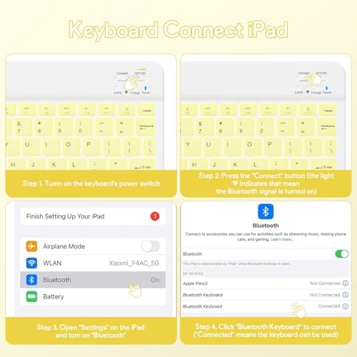 YBING for iPad A16 Case with Keyboard & iPad 10th Generation 10.9" 2022, 360 Rotation Magnetic Cover with 7-Color Backlit Wireless Detachable Keypad with Pencil Holder (Yellow)