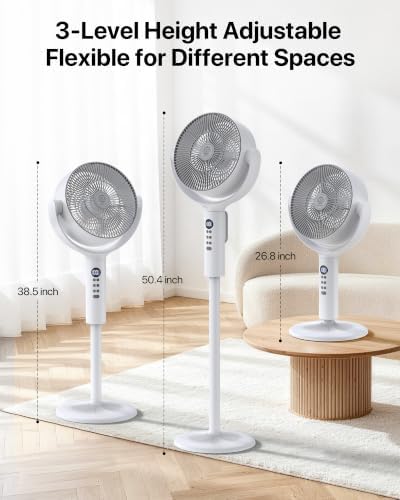 Aaoyun Cordless Floor Fan, 12000mAh Rechargeable Pedestal Fan with Remote, 3D Oscillating Air Circulator, 8 Speeds Quiet DC Motor, Adjustable Height Desk Fan for Bedroom, Home, Office, Camping(DX)