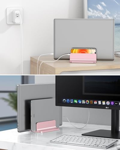 OMOTON Dual Vertical Desk Laptop Stand Holder, Fits MacBook Air, Rose Gold