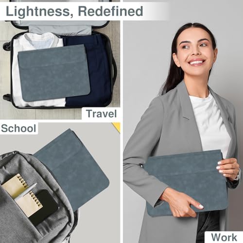 Allinside 13-14 Inch Laptop Sleeve Case for MacBook Pro 14" 2021-2026/MacBook Air 13" 2010-2017/MacBook Pro 13" 2010-2015, Waterproof Matte PU Leather Sleeve Cover with Stand & Accessory Pouch, Blue