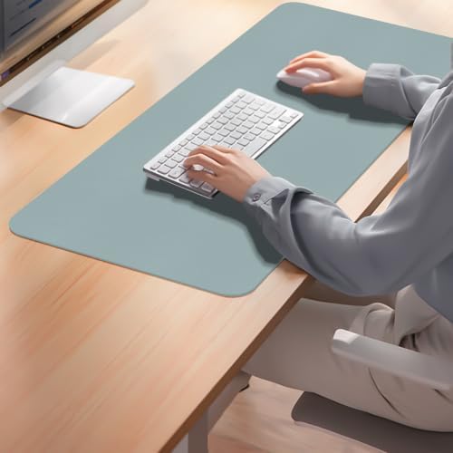 Leather Desk Pad Mat, Mist Blue Desk Mat, 31.5" x 15.7"