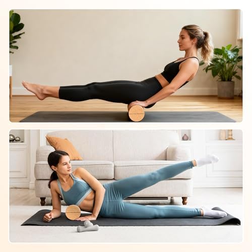 EVERYMATE Cork Balance Board Kit, Foot & Ankle Strengthener with Massage Roller/Ball,Balance Board Half & Half-Moon Ball, for Enhance Mobility & Prevent Falls Improve Foot Function for Home/Office/Gym