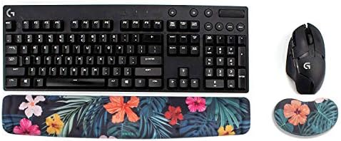 BRILA Memory Foam Mouse & Keyboard Wrist Rest Support Pad Cushion Set for Computer, Laptop, Office Work, PC Gaming - Massage Holes Design - Easy Typing Wrist Pain Relief (Floral Leaves)